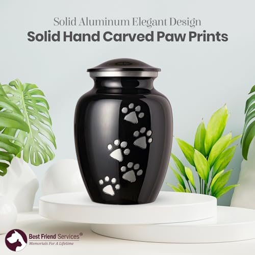Ottillie Legacy Ebony/Pewter/Vert Urn, up to 115lbs - color: Ebony, Vertical Pewter Paws, size: Large