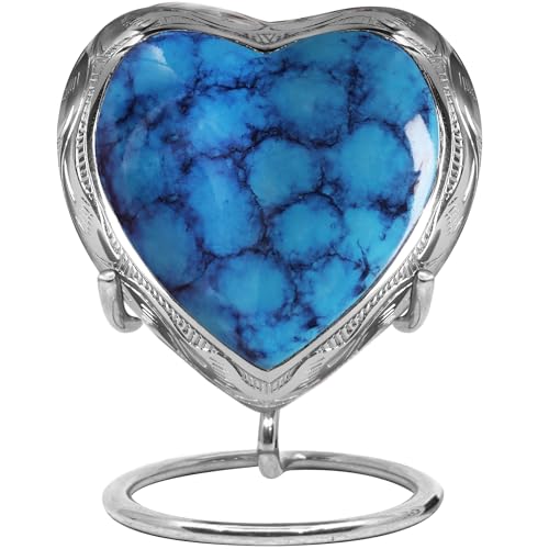 Trupoint Memorials Small Urns for Human Ashes Keepsake, Mini Heart Urn with Stand, Decorative Cremation Urns for Adult Men & Women – Small, Blue - color: Blue
