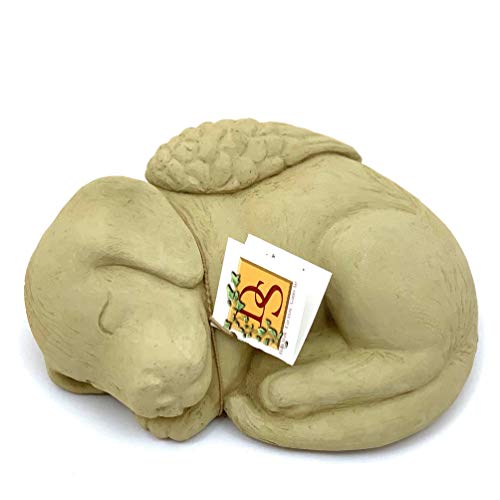 Sleeping Dog with Wings: Durable Solid Stone Pet Memorial Statue. Unique Home Décor, Garden Accent. Sealed for Outdoors. Handcrafted USA. (Old Stone/tanish)