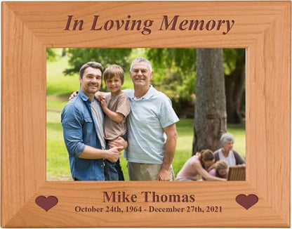CustomGiftsNow In Loving Memory Memorial - Engraved Alder Wood Picture Frame - Add Name and Dates (4x6-inch Horizontal) - size: 4x6-inch Horizontal