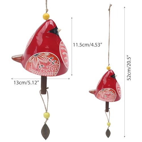 Bird Song Bell Wind Chime, Ceramic Cardinal Fashion Hanging Windchimes for Rustic Music Garden Backyard Church Decoration Porch Outside Outdoor Festival Memorial Gift Witness Friendship (Red)