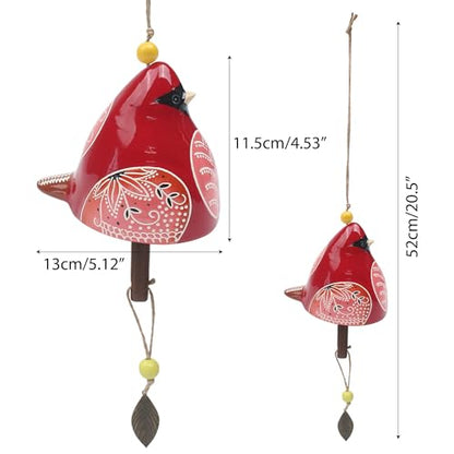Bird Song Bell Wind Chime, Ceramic Cardinal Fashion Hanging Windchimes for Rustic Music Garden Backyard Church Decoration Porch Outside Outdoor Festival Memorial Gift Witness Friendship (Red)