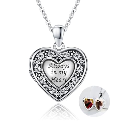Heart Photo Locket Necklace Sterling Silver for Women | Dragonfly, Butterfly, Turtle, Dog Paw and Mother Daughter Styles, Jewelry Gifts for Mom Christmas Birthday Anniversary. - style: 4-Always in My Heart