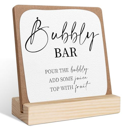 Modern Bubbly Bar Sign, Wedding Signs for Ceremony and Reception, Bridal Shower Centerpieces for Tables, Marriage Reception, Bridal Shower Party Favors, Wedding Sign with Wooden Base - color: bubbles1