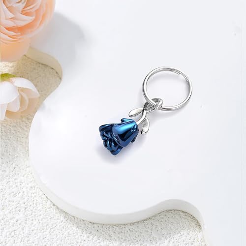 zeqingjw Urn Keychain Cremation Jewelry for Ashes Rose Flower Memorial Keychain Funeral Keepsake Ashes Pendant Gift - color: Blue