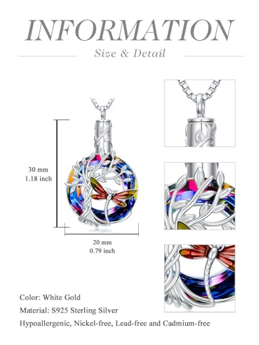 TOUPOP Butterfly Necklace for Women 925 Sterling Silver Tree of Life Butterflies Dragonfly Hummingbird Pendant Necklaces Crystal Jewelry Anniversary Christmas Birthday Gift for Her - color: Dragonfly Red - Urn