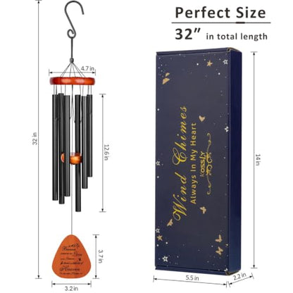 32" Sympathy Memorial Wind Chimes, Windchimes in Memory of A Loved One - color: Black 32 Raindrop