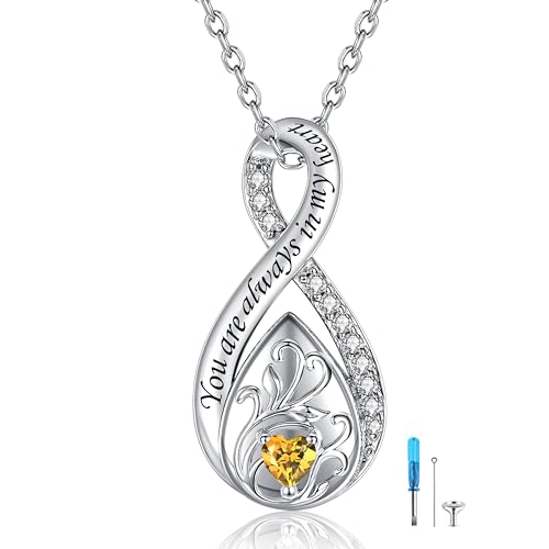 Sterling Silver Urn Necklace for Ashes for Women: Infinity Cremation Jewelry for Women - Ashes Keepsake Pendant Memorial Jewelry Gifts for A Loss of Loved Ones - color: Yellow infinity