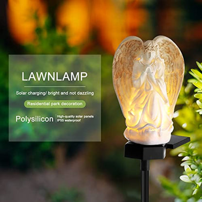 Hortsun 2 Pcs Angel Solar Lights for Garden LED Solar Angel Eternal Lights | Cemetery Angels Solar Lights, Waterproof Resin, Built to Last, Outdoor Garden Decor Yard Art, Yard Cemetery Grave Decoration