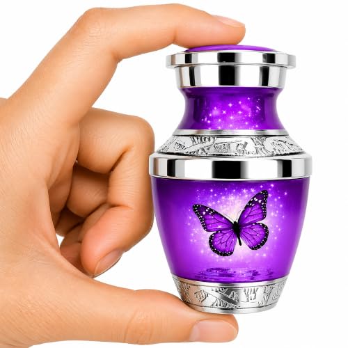Purple Butterfly Keepsake Urn for Human Ashes Adult Female or Male – Small Cremation Urn for Men & Women, Sharing Memorial Urn, A Symbol of Hope, Transformation and Remembrance - color: Purple, size: Small Keepsake