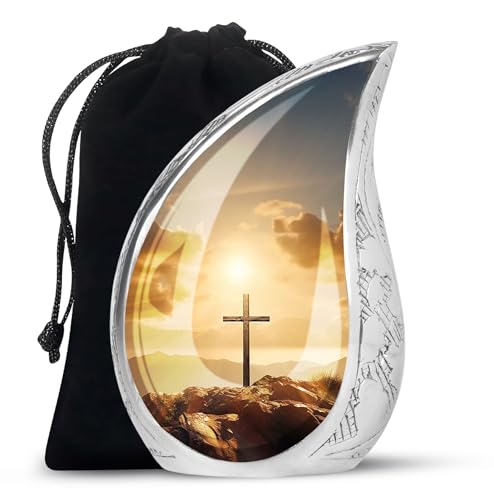 Christ Sunset Large Urns for Human Ashes Adult Women - Funeral Urn for Human Ashes Adult Man - Burial Gift for Cremains - 10inch & 200 Cubic Inches Capacity Include Velvet Bag - color: Christ With Sunset View 4