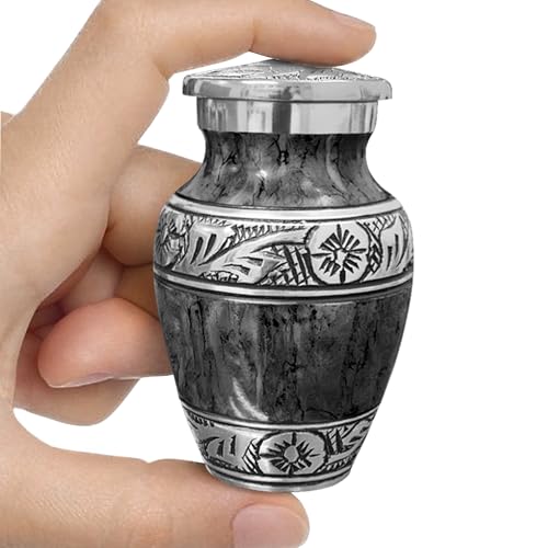 Classic Watercolor Dark Gray Small Keepsake Urn for Human Ashes – Elegant Cremation Urn for Man or Woman, Handcrafted Aluminum Design - color: Black, size: Small