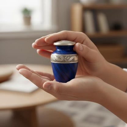 Eternal Blue Small Urns for Human Ashes – Adult Female & Male Memorial Includes 1 Keepsake Urn - color: Eternal Blue Single Mini Urn Set