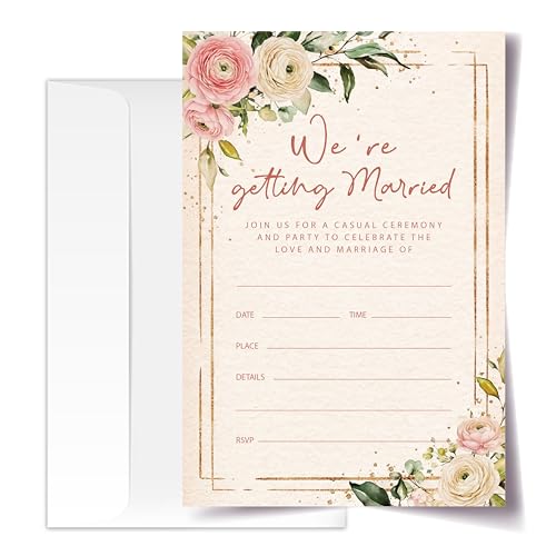 Floral Wedding Invitation Cards with Envelopes, 20 Sets Ranunculus Wedding Invites, Eucalyptus Greenery Bridal Shower Engagement Announcement 4x6 Inch We're Getting Married Invitations (215) - color: Pink Ranunculus