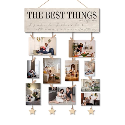 Family Picture Photo Display Board Collage Photo Hanging Display, Picture Board Wood Rustic Frames, Hanging Photo Display with Clips, Home Bedroom Wall Decor, The Best Things in Life are the People We Love