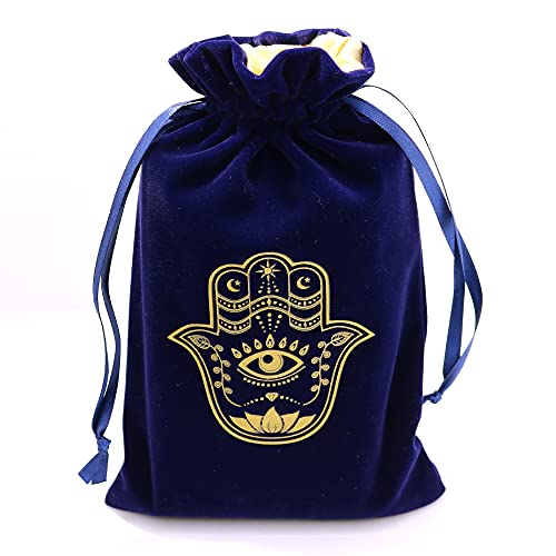 ARTSY CRAFTS 6x9" Hamsa Hand Velvet Jewelry Pouch Gift Bags, Fatima Hand Evil Eye Velvet Drawstring Oracle Tarot Card Rune bags Dice Bag (Royal Blue) - color: Royal Blue