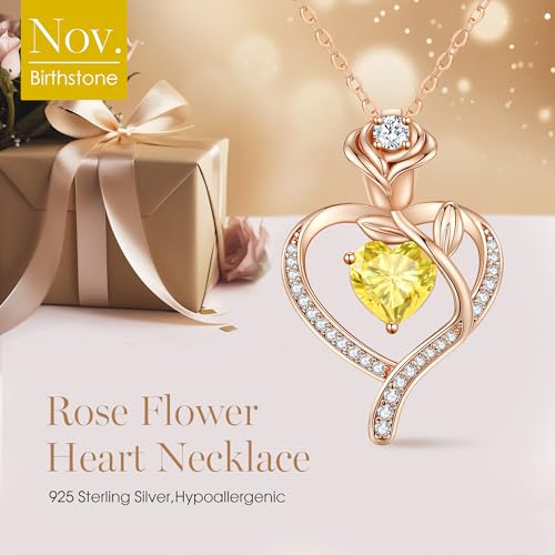 925 Sterling Silver Rose Love Heart Birthstone Necklaces for Women Jewelry | Hypoallergenic Nickel-Free & Lead-Free Pendant,Birthday Anniversary Christmas Gift for Women Wife Mom Girlfriend - color: Rose Gold-11-Nov