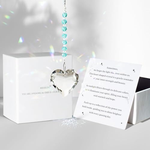 Hegelda Blue Birthday Gifts for Women Friendship Crystals Suncacther | Christmas Stocking Stuffer Mothers Day Gifts for Friends Coworkers Her Wife Mom Daughter Sister Aunt Heart - color: Light Blue