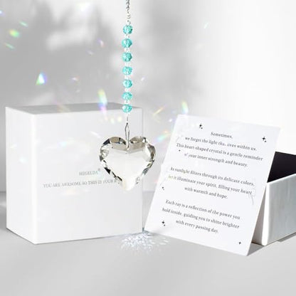 Hegelda Blue Birthday Gifts for Women Friendship Crystals Suncacther | Christmas Stocking Stuffer Mothers Day Gifts for Friends Coworkers Her Wife Mom Daughter Sister Aunt Heart - color: Light Blue
