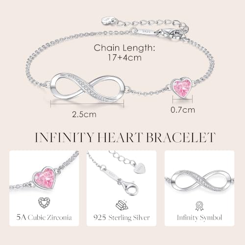 CDE 925 Sterling Silver Infinity Birthstone Bracelet Jewelry Gift for Women | Hypoallergenic,Non Tarnish,Heart CZ,Nickel-Free & Lead-Free,Anniversary Christmas Birthday Idea Gifts for Wife Girlfriend Her - color: 10-Oct.