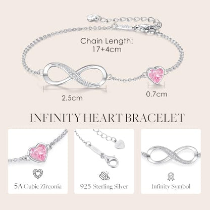 CDE 925 Sterling Silver Infinity Birthstone Bracelet Jewelry Gift for Women | Hypoallergenic,Non Tarnish,Heart CZ,Nickel-Free & Lead-Free,Anniversary Christmas Birthday Idea Gifts for Wife Girlfriend Her - color: 10-Oct.