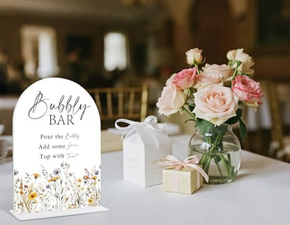 Wedding Signs for Ceremony and Reception, Boho Floral Acrylic Bubbly Bar Sign, Wedding Signage with Stand, Bridal Shower Table Centerpieces, Supplies for Engagement Reception and Event Party, 23 - color: Bubbly Bar Sign, 23