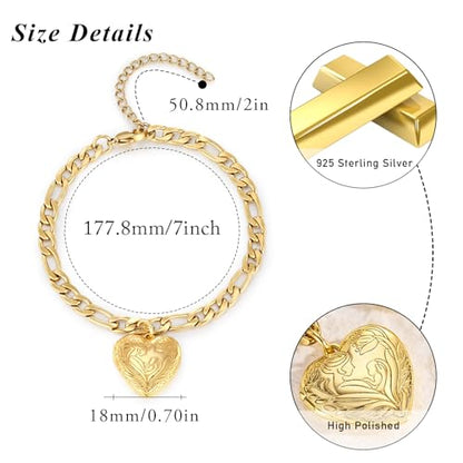 TUGHRA Gold Locket Bracelet for Women, 925 Sterling Silver Heart Photo Bracelet Lockets Memorial Keepsake Jewelry Gift for Mom, Wife, Daughter Mother's Day Birthday - style: C-Mother and Daughter