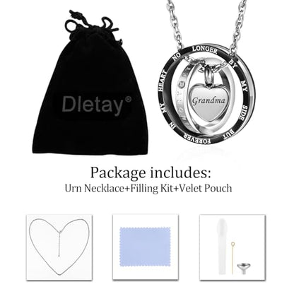 Dletay Urn Necklace for Ashes Stainless Steel Cremation Jewelry Memorial Ash Necklace for Men Women Urn Pendant Ashes Holder - color: Black-Grandma
