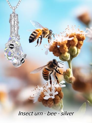 JKR Heart Urn Necklace for Ashes Crystal Keepsake Pendant Memorial Jewelry - style: Bee-Teardrop