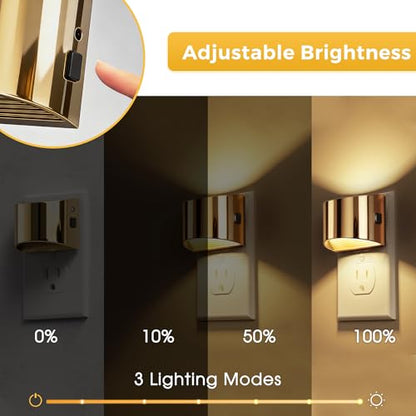 L LOHAS LED Night Lights Plug into Wall, Dimmable Night Light 2 Pack | Plug in Night Light with 3 Level Brightness, 3000K Soft White, Gold Housing - color: Gold