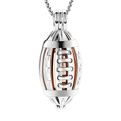 Oinsi American Football Cremation Locket Necklace For Ashes Of Loved Ones Stainless Steel Memorial Urn Jewelry Women Men Keepsake Fashion Necklace - color: Silver-Rose Gold