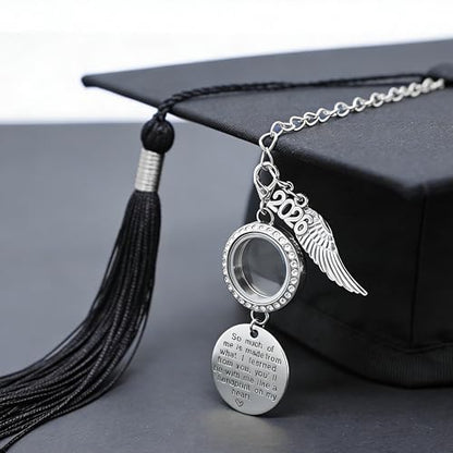 2026 Graduation Tassel Photo Charm Graduation Memorial Tassel Charm Photo Fram with in Loving Memory Card 2026 Graduation Gifts Personalized Memorial Tassel with Angel Wings (Silver) - color: Silver