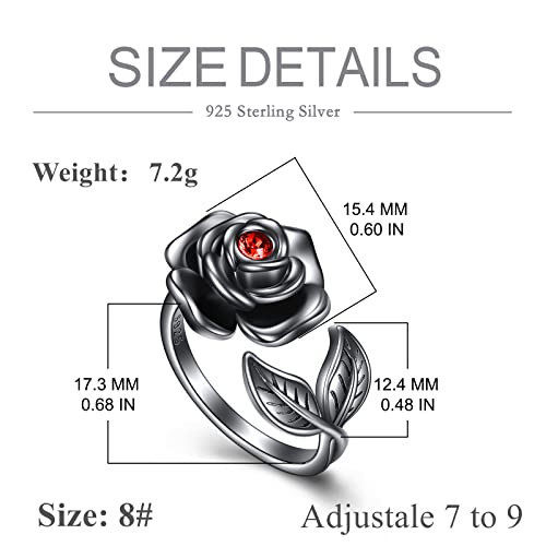AOBOCO Sterling Silver Rose Ring Urn for Loved One Ashes Black Goth Rose Jewelry - size: 8-9, style: Black Rose Urn
