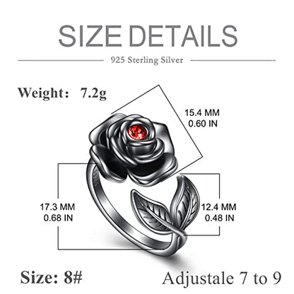 AOBOCO Sterling Silver Rose Ring Urn for Loved One Ashes Black Goth Rose Jewelry - size: 8-9, style: Black Rose Urn