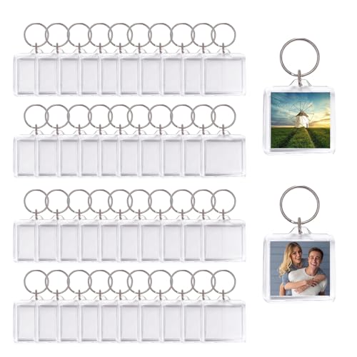 40Pcs Clear Photo Frame Keychain 4x4CM Blank Picture Insert Keyring Acrylic Picture Frame Keychain Double-sided Clear Photo Frame Key Holders for Insert 3.3 * 3.3 Pictures