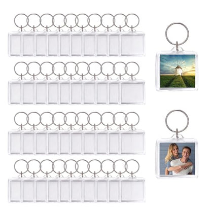 40Pcs Clear Photo Frame Keychain 4x4CM Blank Picture Insert Keyring Acrylic Picture Frame Keychain Double-sided Clear Photo Frame Key Holders for Insert 3.3 * 3.3 Pictures
