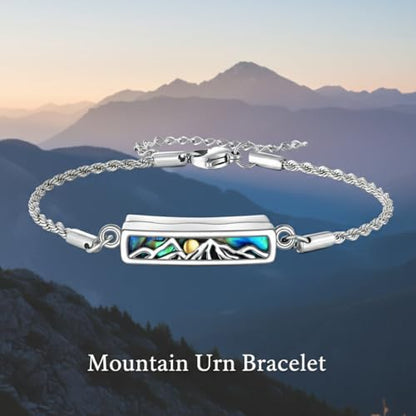 ONEFINITY Urn Bracelet for Ashes Abalone Shell Tree of Life/Hummingbird/Mountain/Butterfly/Dragonfly/Opal Bracelet Cremation Jewelry Gifts for Women - color: Mountain