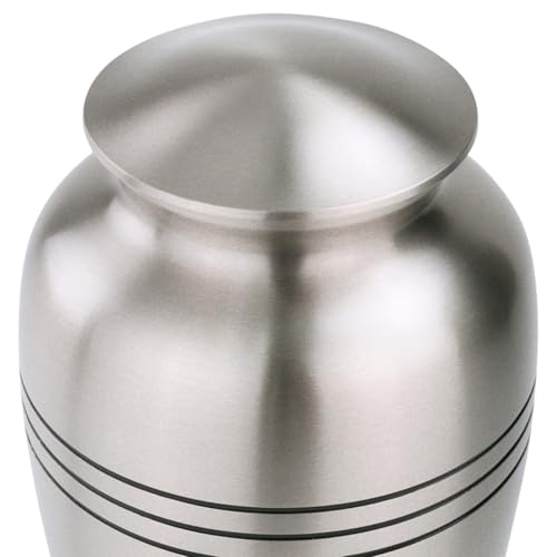 Classic Three Bands Pewter Cremation Urn for Ashes, Brass, Silver Urn, Adult Sized Cremation Urn, 9.75 Inches High - size: Adult Urn