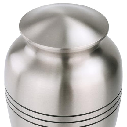 Classic Three Bands Pewter Cremation Urn for Ashes, Brass, Silver Urn, Adult Sized Cremation Urn, 9.75 Inches High - size: Adult Urn