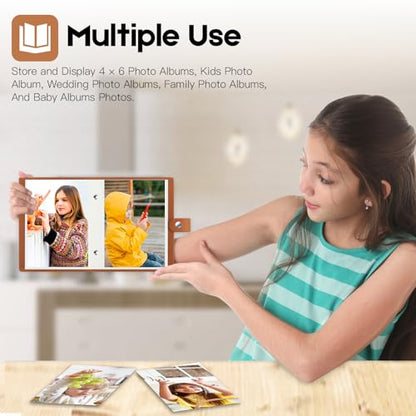 Ruibytree 2 Pack Small Photo Albums 4x6 Pictures, 104 Photos Total, Brown | PU Leather Cover, Acid-Free Clear Pockets, Secure Snap Closure, Compact Design for Kids, Travel, Wedding & Family Memories - color: Brown