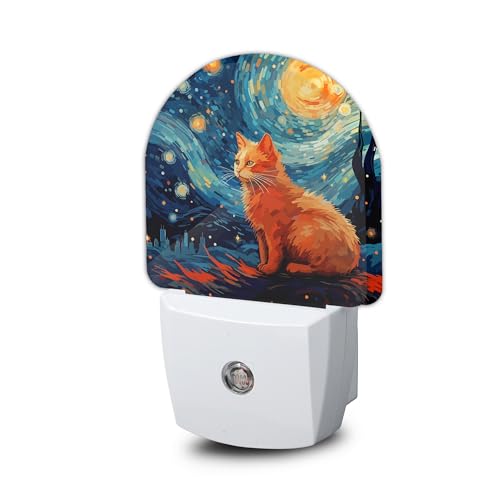 Starry Night Cat Night Light, Night Light Plug into Wall with Dusk to Dawn Sensor, LED Lamp Energy Saving Lights for Men Women Boys Girls,Lamp for Bedroom Bathroom Hallway - color: Starry Night Cat