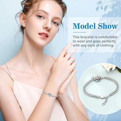 Imrsanl Rose Flower Women's Link Urn Bracelet for Ashes Stainless Steel Cremation Urn Bracelet Bangle for Ashes Keepsake Memorial Jewelry - color: Silver
