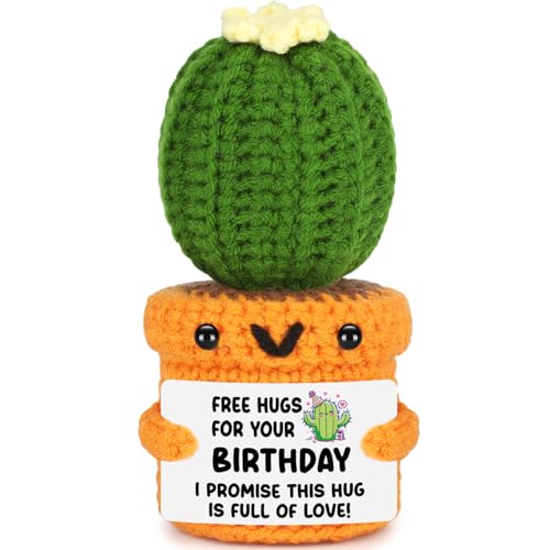 Agantree art Unique Birthday for Women Men Sister Friends Coworker Boss Happy Birthday Free Hug Cactus Decoration for Her Him Son Daughter Wife Husband, 20 30 40 50th Present for Mom Dad Grandma - style: Birthday