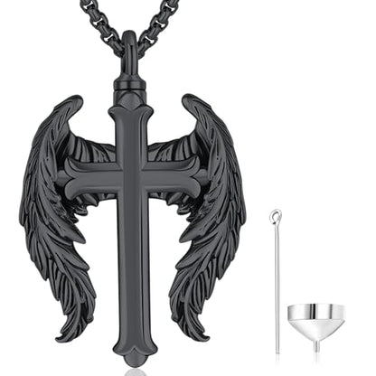 Aniu S925 Sterling Silver Urn Necklace Cremation Jewelry for Ashes - color: Black Cross - B