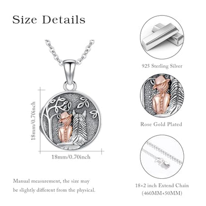 Locket Necklace for Women 925 Sterling Silver Celtic Locket Pendant Necklace Moonstone/Turquoise/Black Agate Heart Shaped Locket Necklace Jewelry Gifts for Women - style: Horse Round
