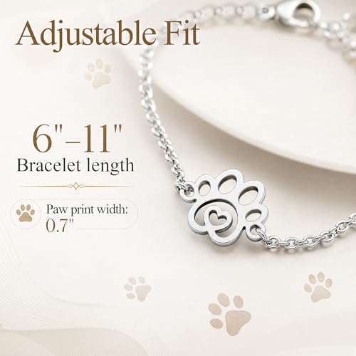 Paw Print Memorial Bracelet for Pet Loss, Pet Memorial Gifts for Loss of Dog or Cat, Rainbow Bridge Sympathy Bracelet for Women Men, Remembrance Gift for Pet Lovers