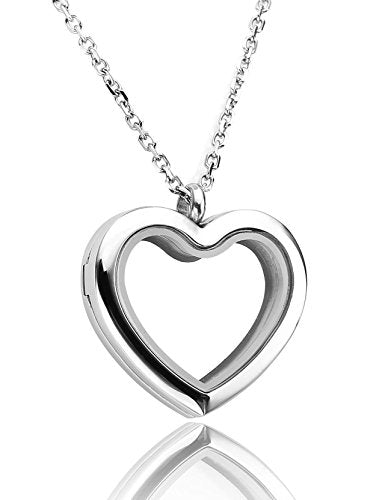 Jovivi Teardrop/Heart Floating Charm Memory Locket Necklace - 316 Surgical Stainless Steel Buckle Closure - color: Heart-shape