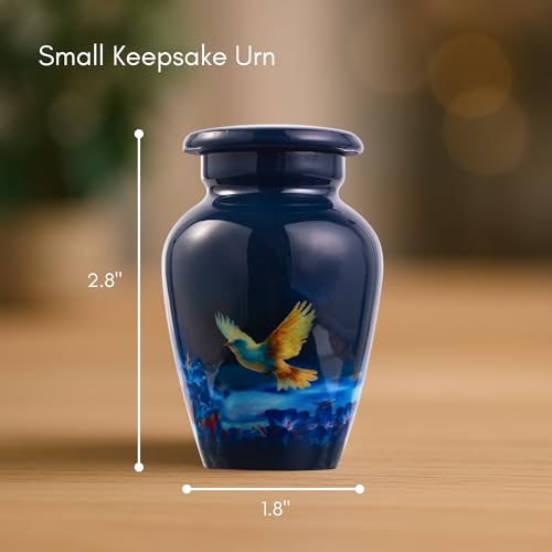 Small Keepsake Cremation Urn for Ashes - Beautiful Mini Memorial Urn with Velvet Box & Bag - color: Blue
