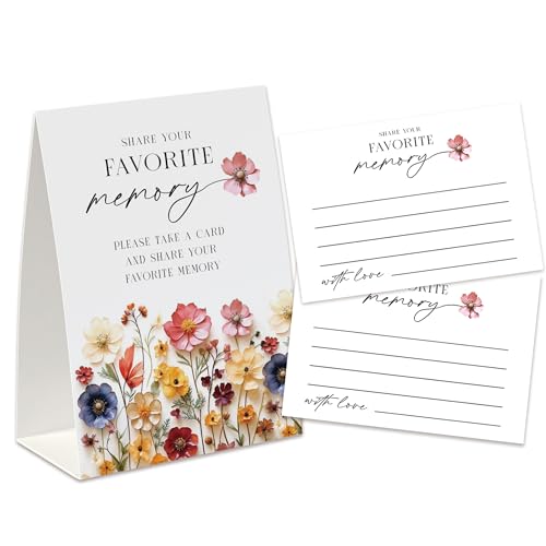 Share A Memory Sign and Cards, Funeral Memorial Card, Wildflower Share A Memory Set for Celebration of Life, Birthday Party, Funeral, Graduation,Bridal Shower, Wedding, Keepsake Cards -SAM07