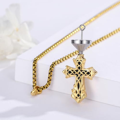 925 Sterling Silver Celtic Cross Urn Necklace for Ashes - color: gold-h